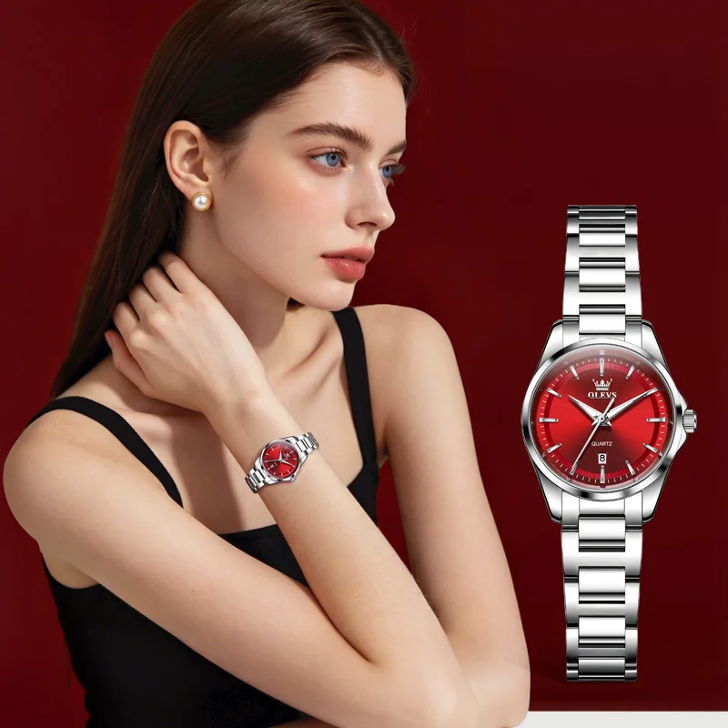 OLEVS 7090 Women's Quartz Watches Minimalist Luxury Elegant Watches for Woman Dual Calendar Trendy Ladies Dresses Wristwatch New