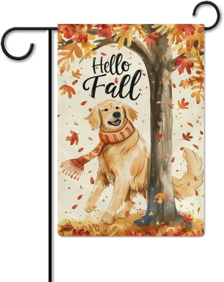 Fall Thanksgiving Dog 2 Garden Flag 12x18 Inch Double Sided for Outside Small Burlap Yard Flag, style