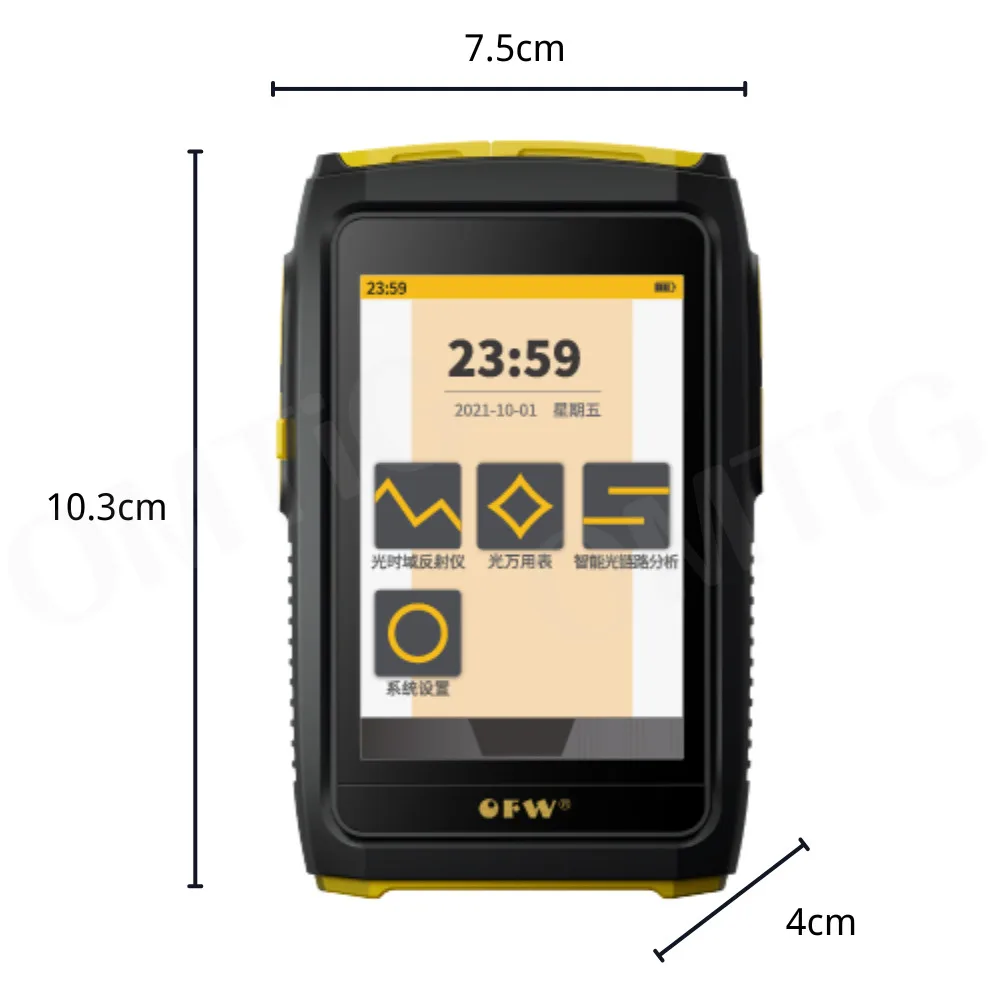 Imagem -02 - Omtig-mini Otdr Fibra Ativa Teste ao Vivo 1550nm 20db Refletômetro Óptico Ofw Tela Sensível ao Toque Opm Ols Vfl Tester Conector sc