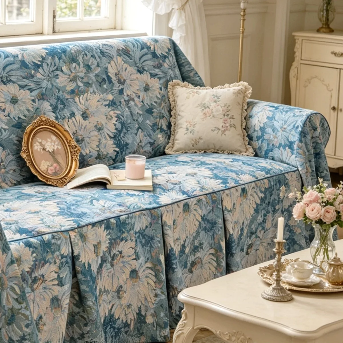 French Simple Lily of The Valley Pastoral Retro Chenille Thickened Sofa Towel 2 and 3 Seater Sofa Cover Whole Cover Large Size