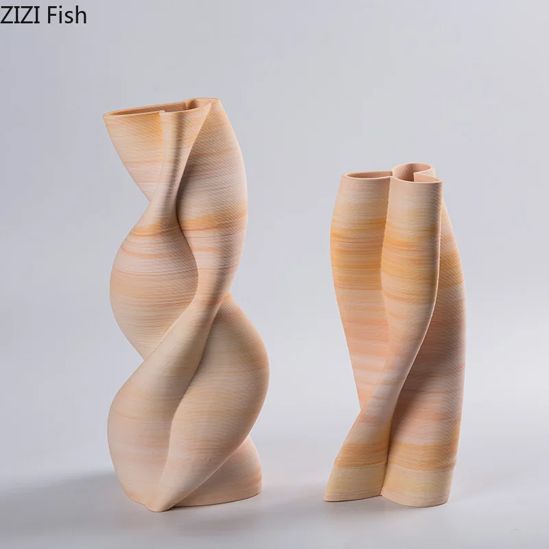 

Asymmetric Spiral Ceramic Vase Desk Decoration Creative Floral Vases Modern Artificial Flowers Decorative Flower Arrangement