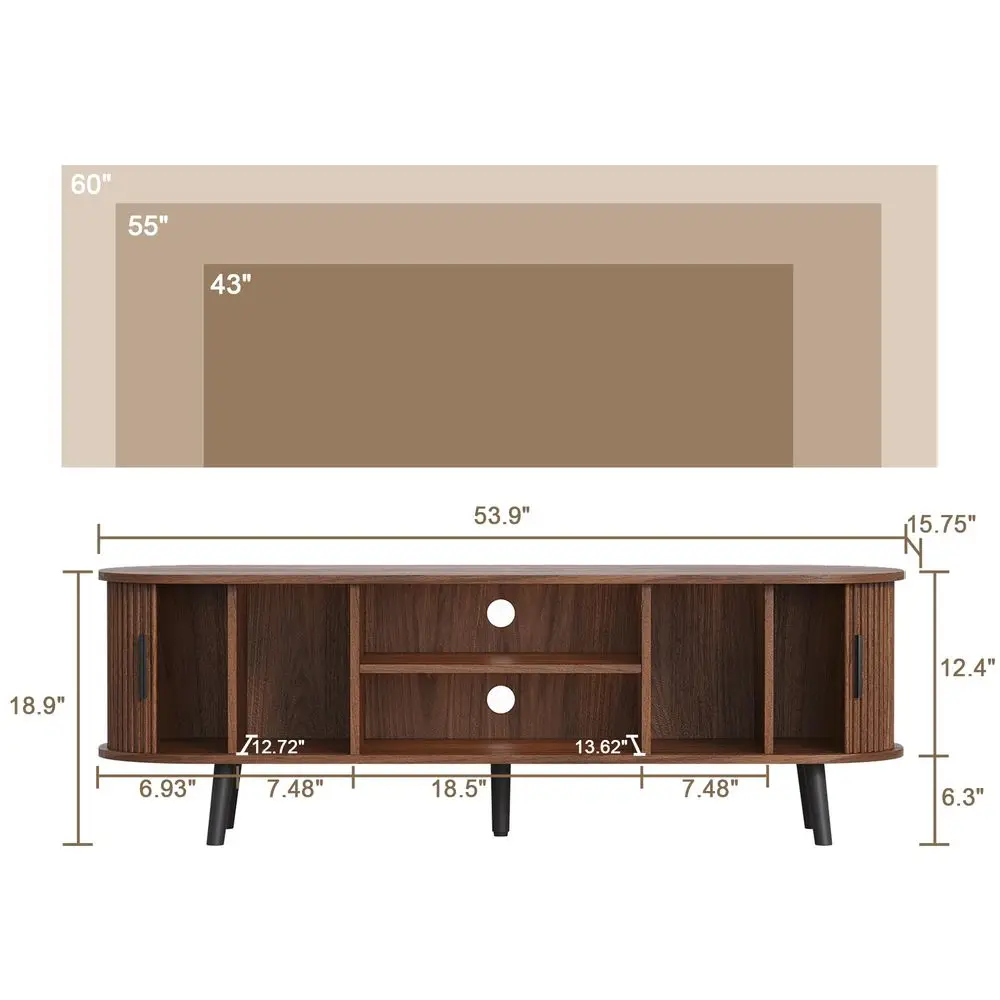 

Mid Century Modern TV Stand for TVs up to 60 Inch, Entertainment Center with Fluted Sliding Doors and Hidden Storage, TV Consol