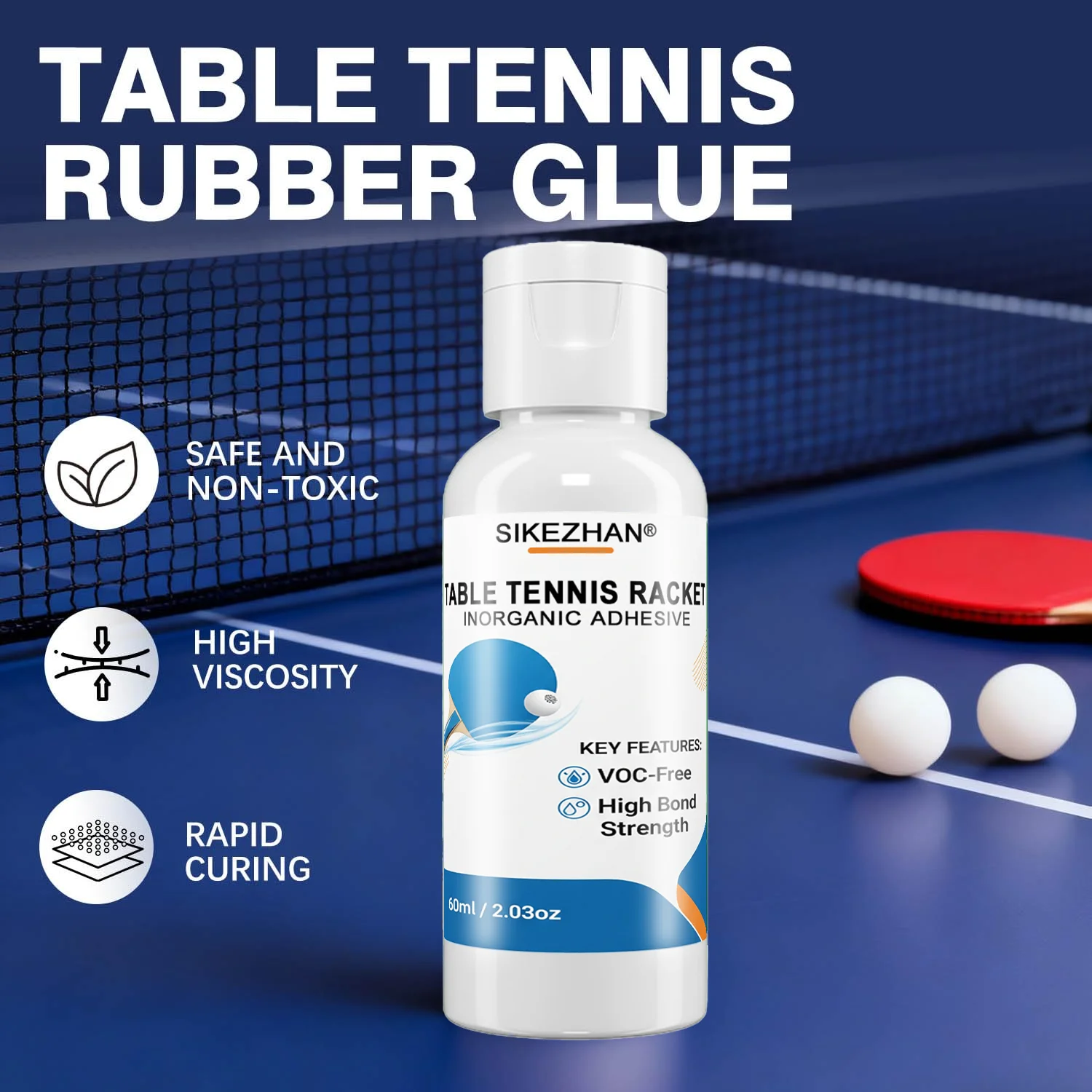 60ml Table Tennis Glue: High Bonding Adhesive for Ping Pong Paddles, Includes 3 Sponges for Racket Assembly & Rubber Replacement