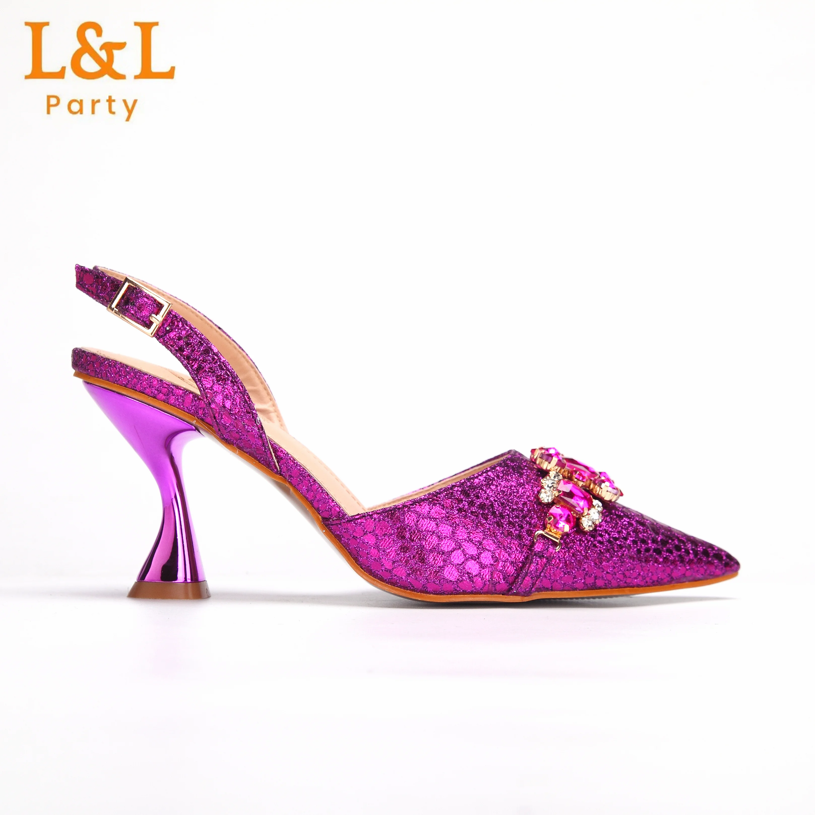 2024 Newest INS Style Magenta Color Elegant High Heels Nigeria Popular Design African Ladies Shoes And Bag Set for Wedding Party