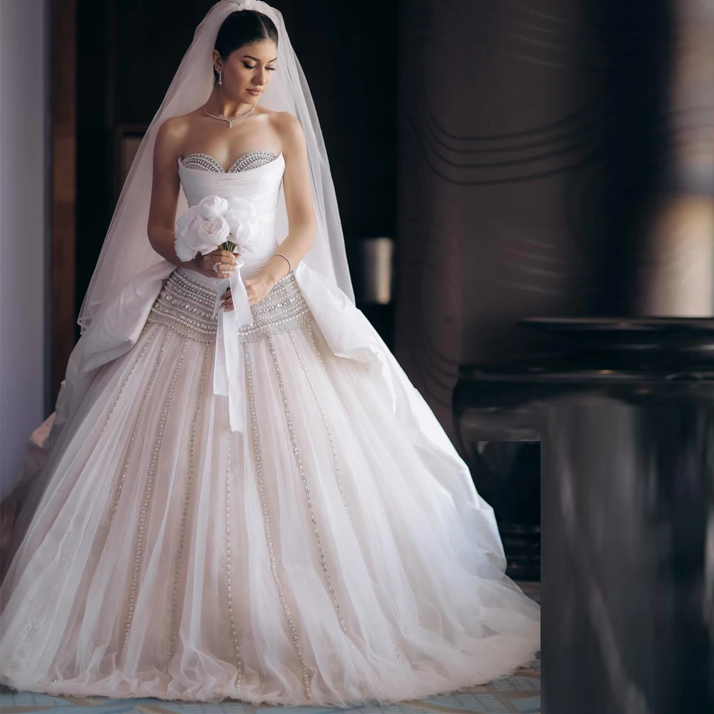 

Роскошное свадебное платье со стразами по индивидуальному заказу со съемным шлейфом, бальное платье в форме сердца, свадебное платье с кристаллами, арабское платье в Дубае, платья