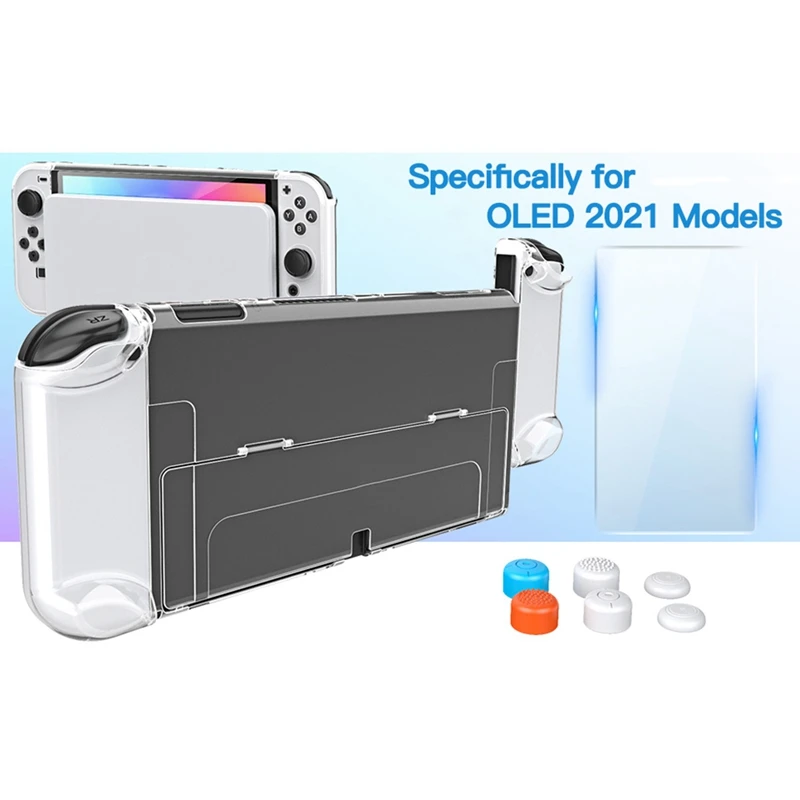 RISE-Case Dockable para Nintendo Switch, modelo OLED, funda protectora transparente para PC Con tapa para el pulgar para Joy-Con Switch OLED