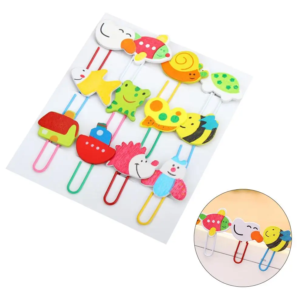 

12pcs Cartoon Animals Wooden Wood Paper Clip Note Mark Bookmark Stationery Gift for Children Kids (Mixed Styles)