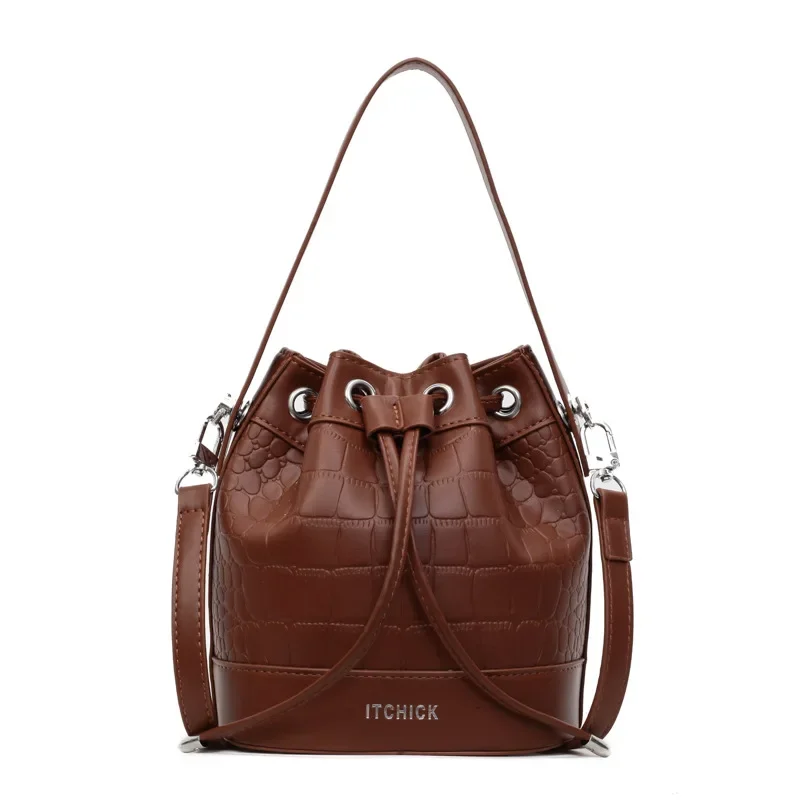 

2025 New Trendy Women's Drawstring Tote Bag - Vintage Stone Texture Crossbody Satchel with Retro Minimalist Design