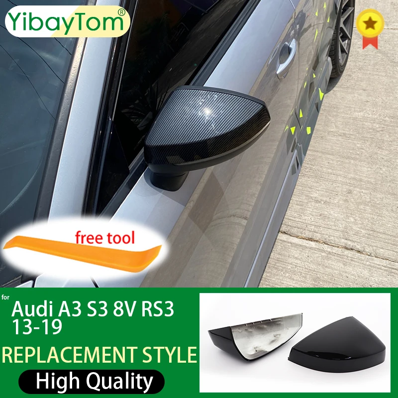 For Audi A3 S3 8V RS3 Car Rearview Mirror Covers Cap Shell Housing door side wing mirror covers Car Accessories Silver Black