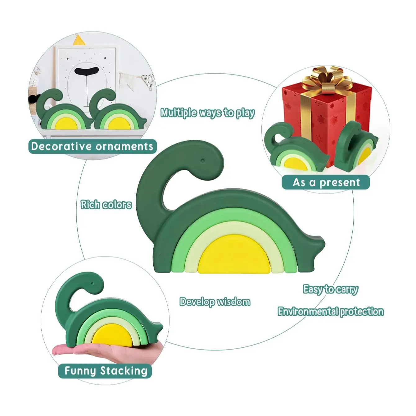 1 مجموعة ديناصور على شكل سيليكون اللبنات طفل التراص اللعب التعليمية لعبة مونتيسوري للطفل لينة الإبداعية Playset