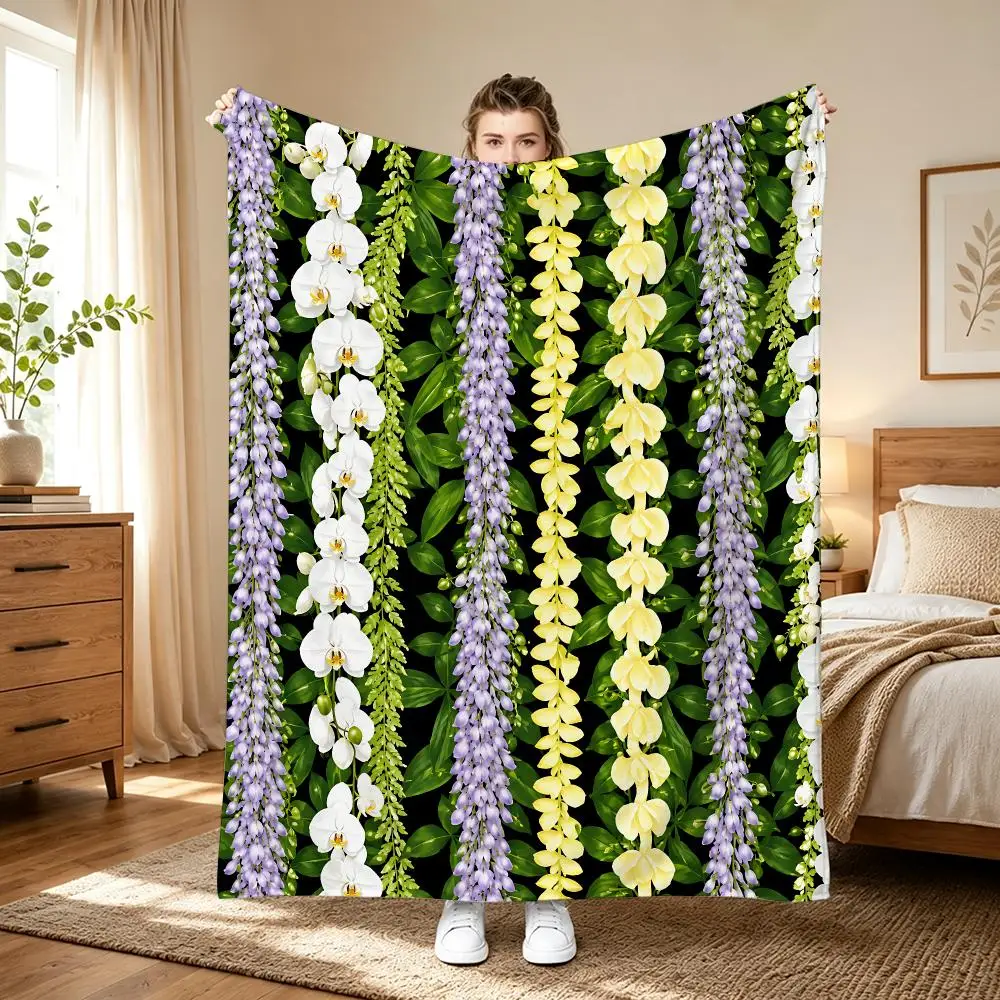 Vertical Floral Garland Set Throw 240g flannel blanket, suitable for sofas, beds, offices, exquisite gift blankets