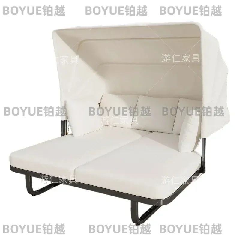 Outdoor Canopy Lounge Chair with Shade Patio Garden Balcony Daybed Sofa Bed Leisure Furniture for Courtyard Open Air