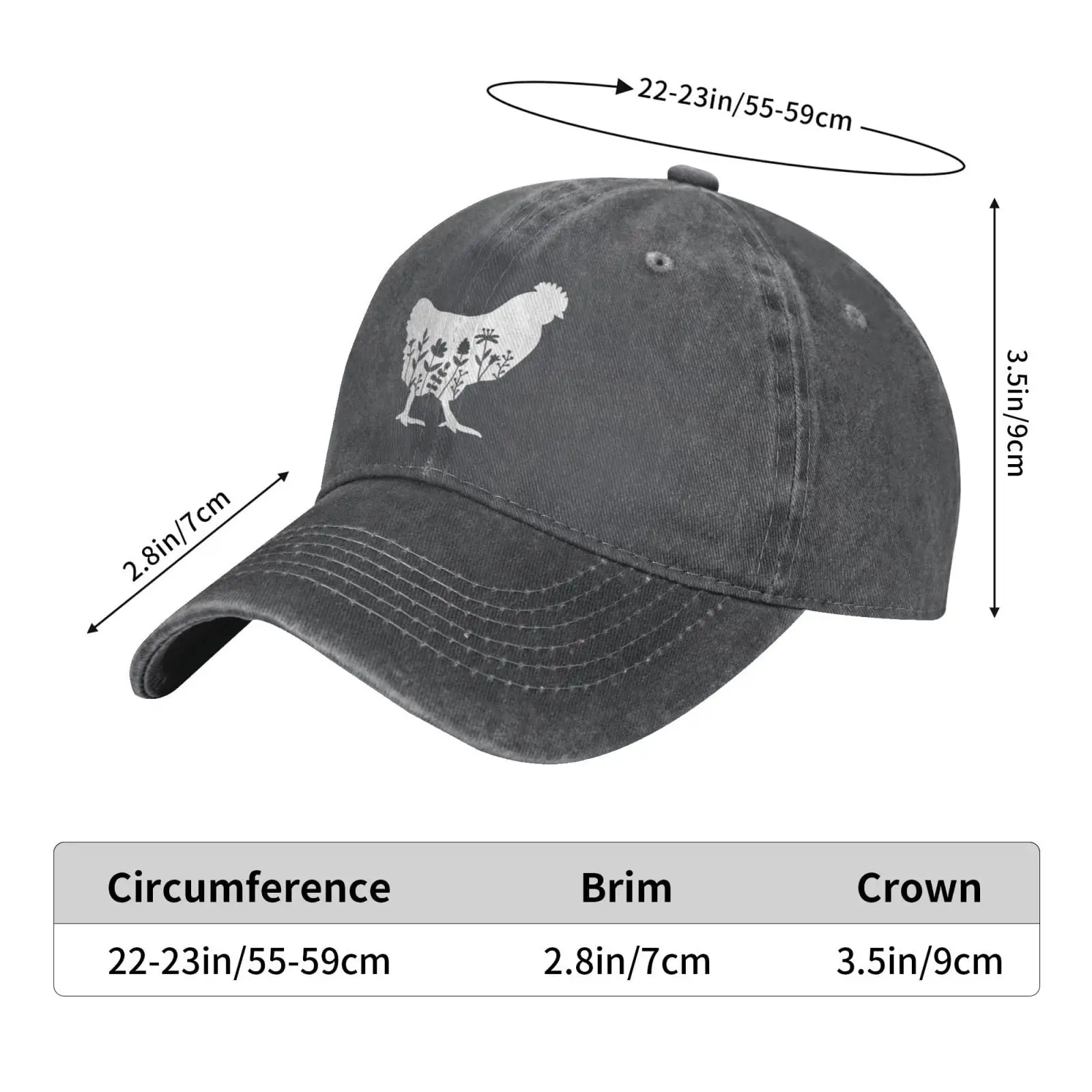 Women's Floral Chicken Hat Vintage Distressed Adjustable Washed Baseball Cap for Men Women Deep Heather