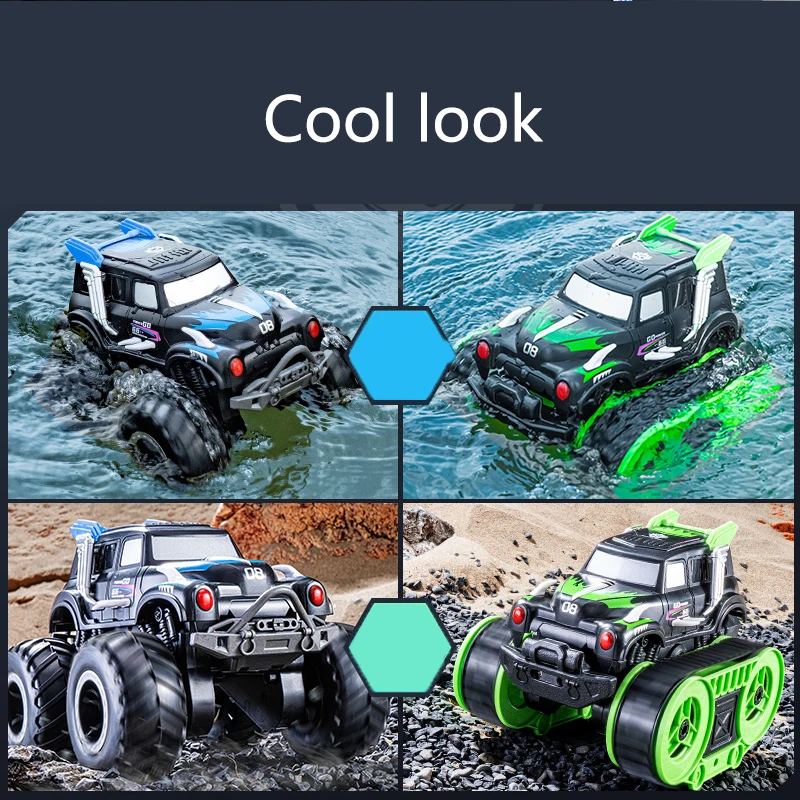 Carro de controle remoto anfíbio, veículo off-road de escalada com tração nas quatro rodas, carro, brinquedo infantil, carro de corrida elétrico para meninos, presente