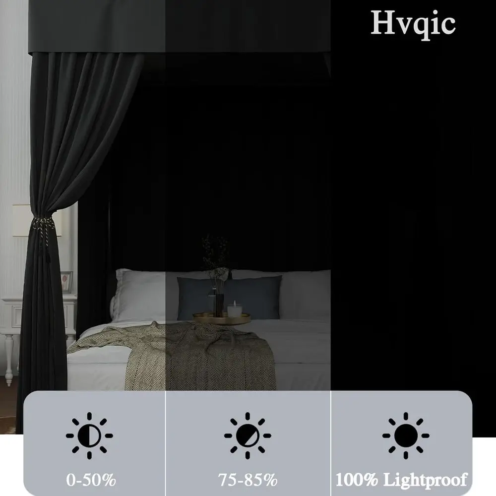 Black Bed Curtains - 4 Post Bed Curtains Twin Bed Curtains Lightproo Drapes for Bed or Adults & Girls Bedroom Decoration (Twin,