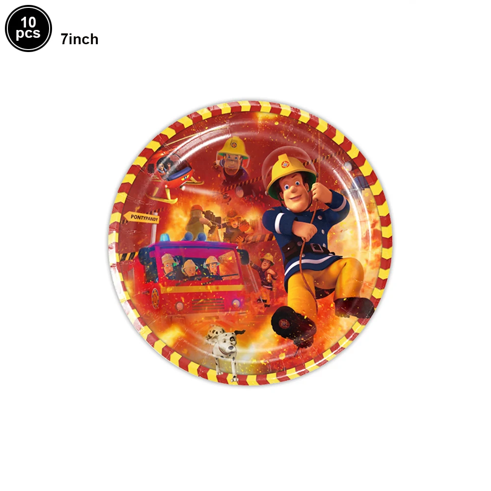 Firefighter Party Tableware Plates Napkins Cups Tablecloth Fire Truck Birthday Party Decorations kids boys Fireman Party Cutlery
