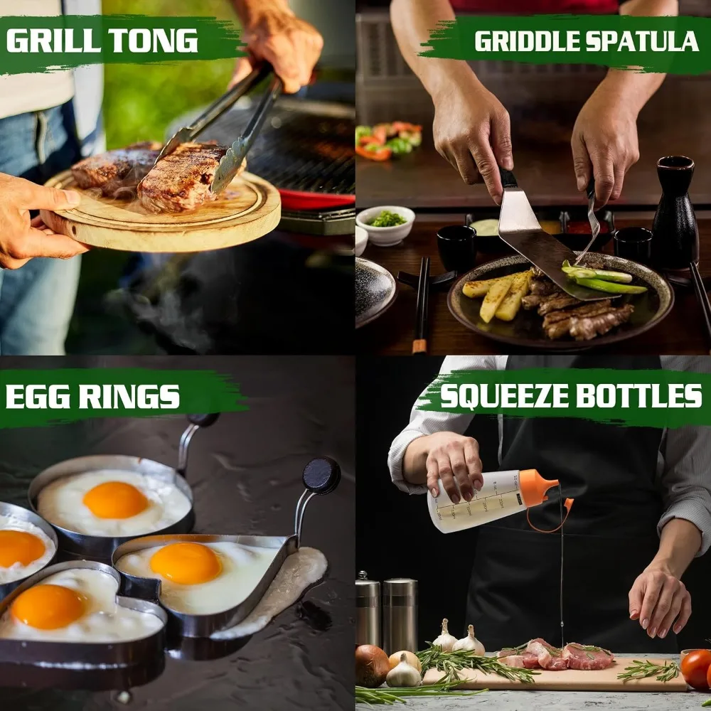 مجموعة ملحقات الشواية مكونة من 134 قطعة لشوايات بلاكستون - تتضمن قبة وضغط البرجر وأدوات للشواء في الهواء الطلق