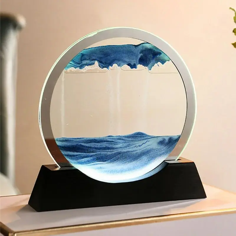 Creative 3D Flowing Sand Art Painting Hourglass Modern Round Glass Craft Home Decorate Gift Deep Sea Dynamic Sandglass Landscape