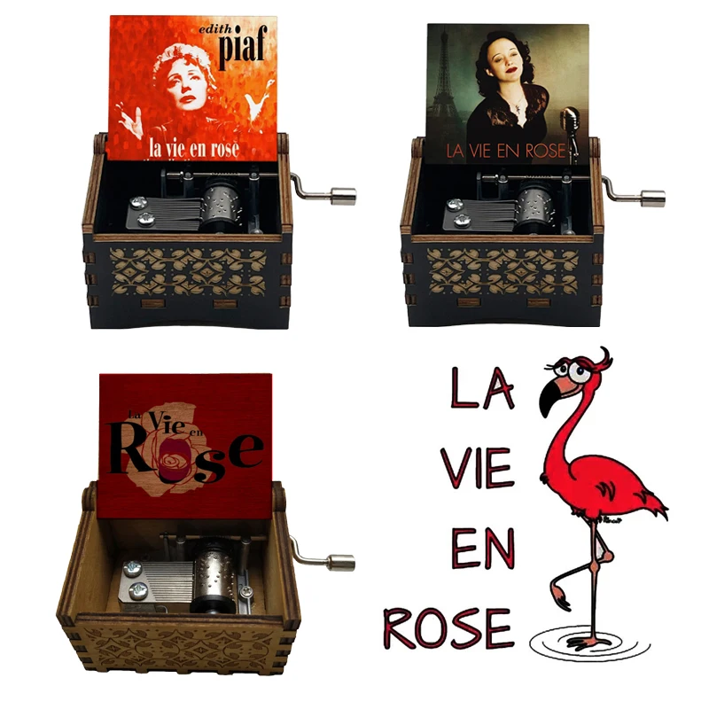 Romance Edith Piaf Print France La Vie En Rose Black Wooden Music Box  Caixa De Musica Song Christmas Party Home Office Casket