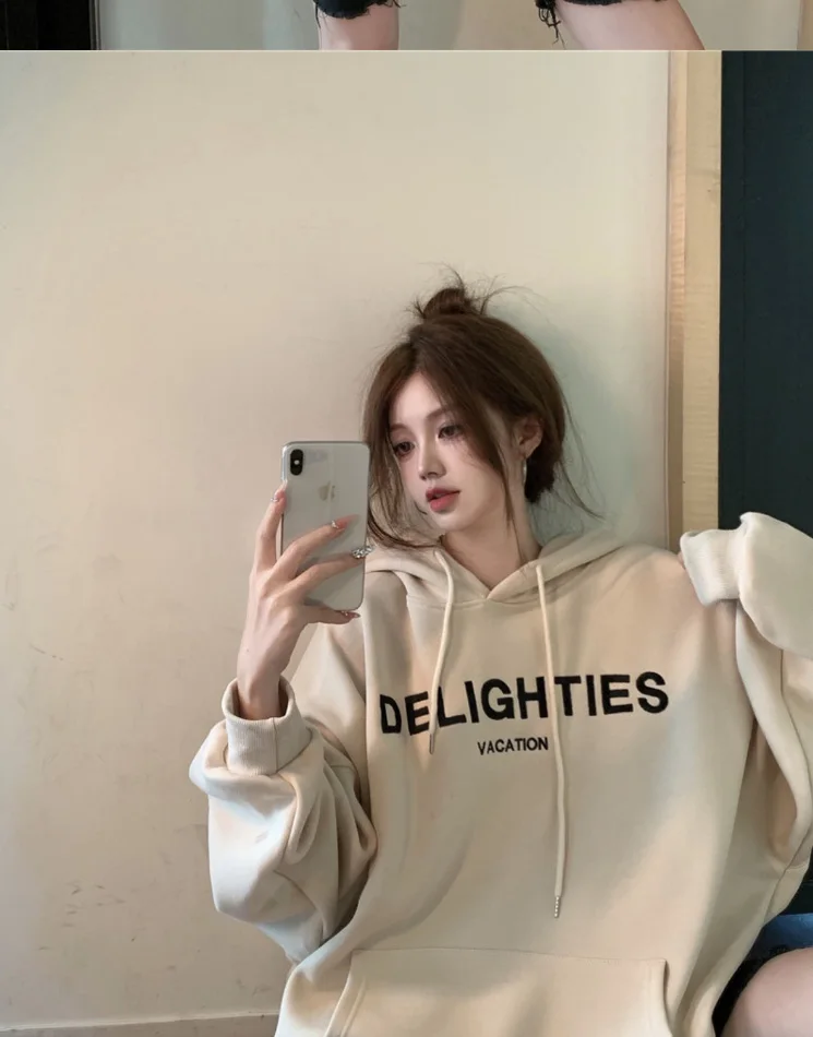 2025 신상 데이비드 후드티 가을/겨울 한국판 루즈핏 만능 후드 여성 플러시