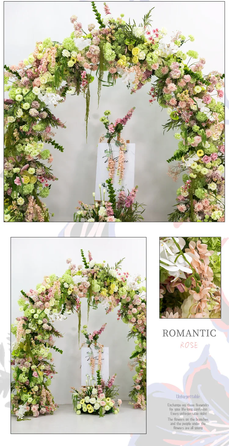 Großhandel 240CM Rosa-Grüner Künstlicher U-förmiger Blumenbogen Hochzeits-Hintergrund Gang-Dekoration Künstliche Blumenarrangements für Veranstaltungsorte – Detail 10