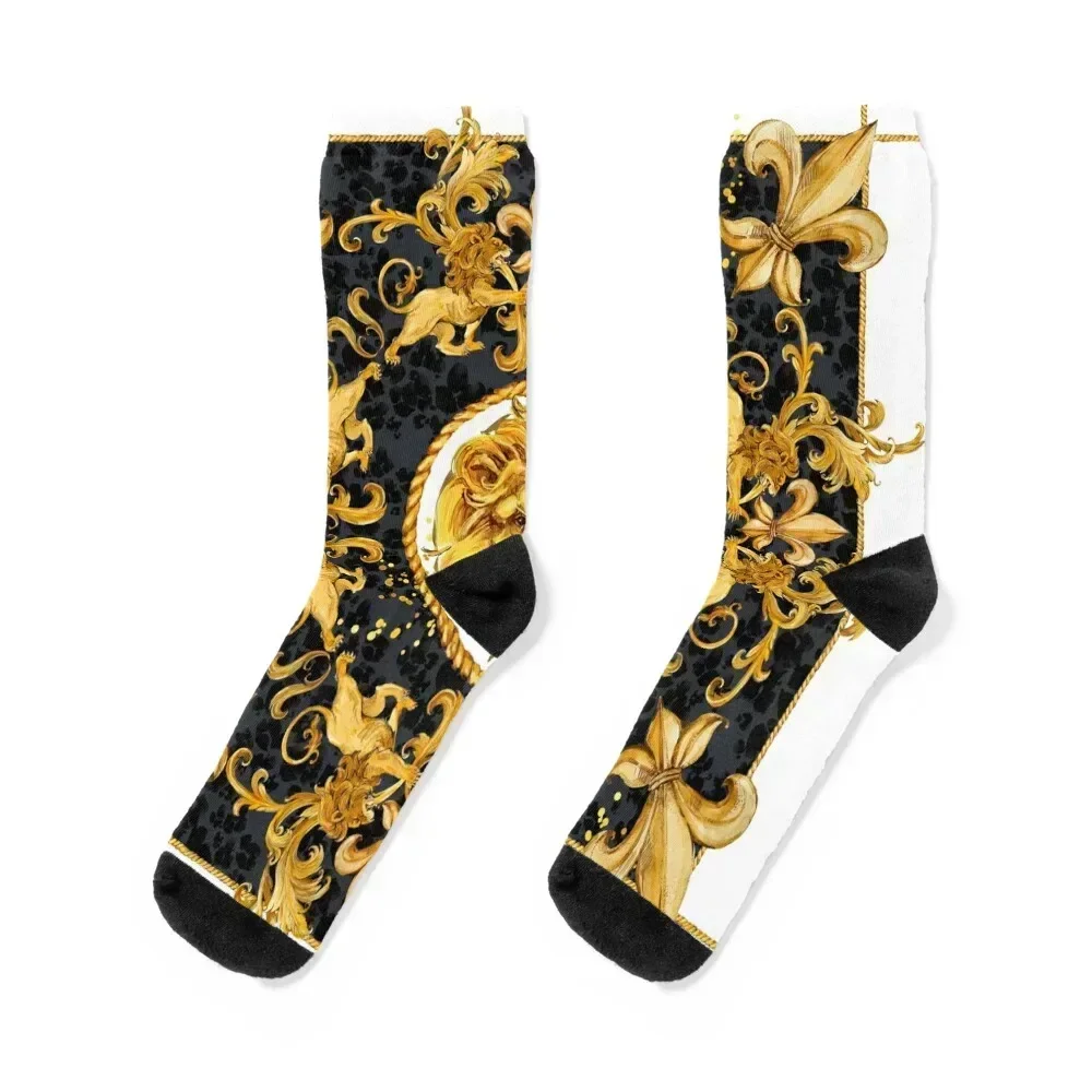 

golden lion and damask ornament Socks christmas gift bright garter Socks Girl Men's