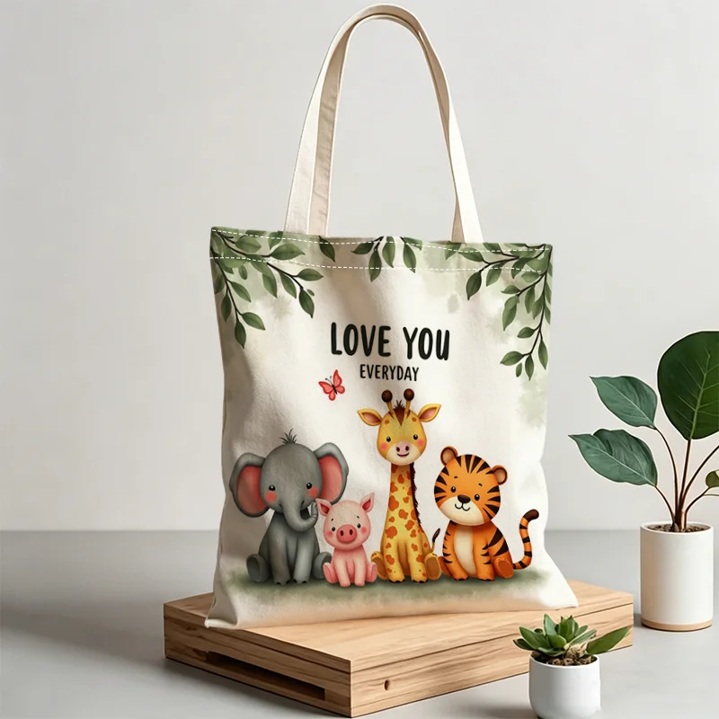 Tote Bag Love You Everyday Botanical Leaf Prints and Woodland Animal Patterns Large Capacity Handbag Versatile Shoulder Bag