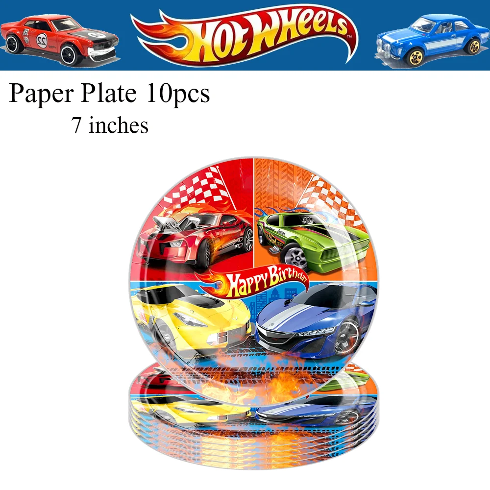 Hot Wheels-Décoration d'anniversaire pour enfants, nappe de poulet britannique, tasse, assiette, serviette, voiture de course, fête préChristophe, fournitures de fête