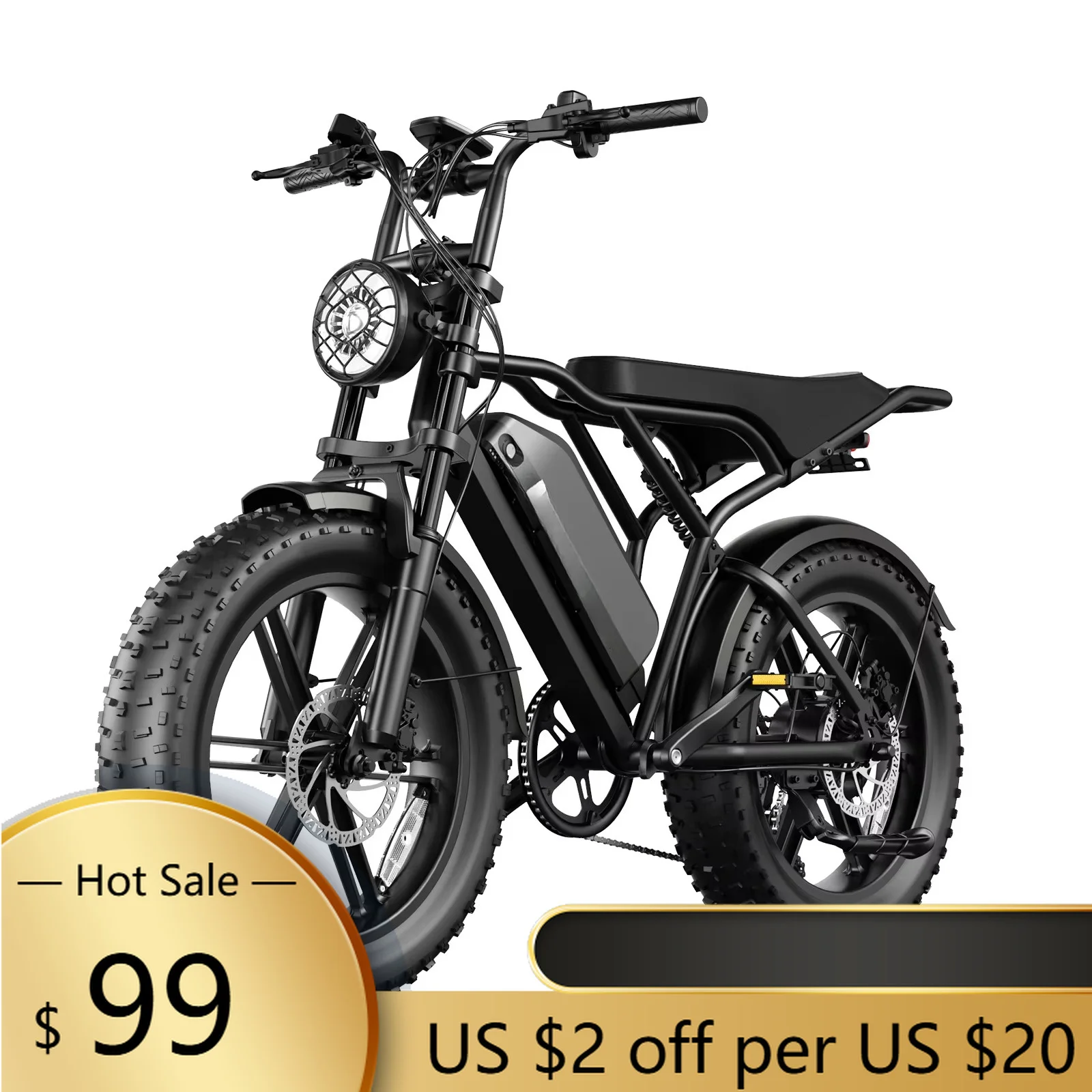 DXY 48V 20" Vintage Off-road E-bike Bigger Motor for Faster Speed Electronic Brake Hydraulic Disc Brake Fatbike