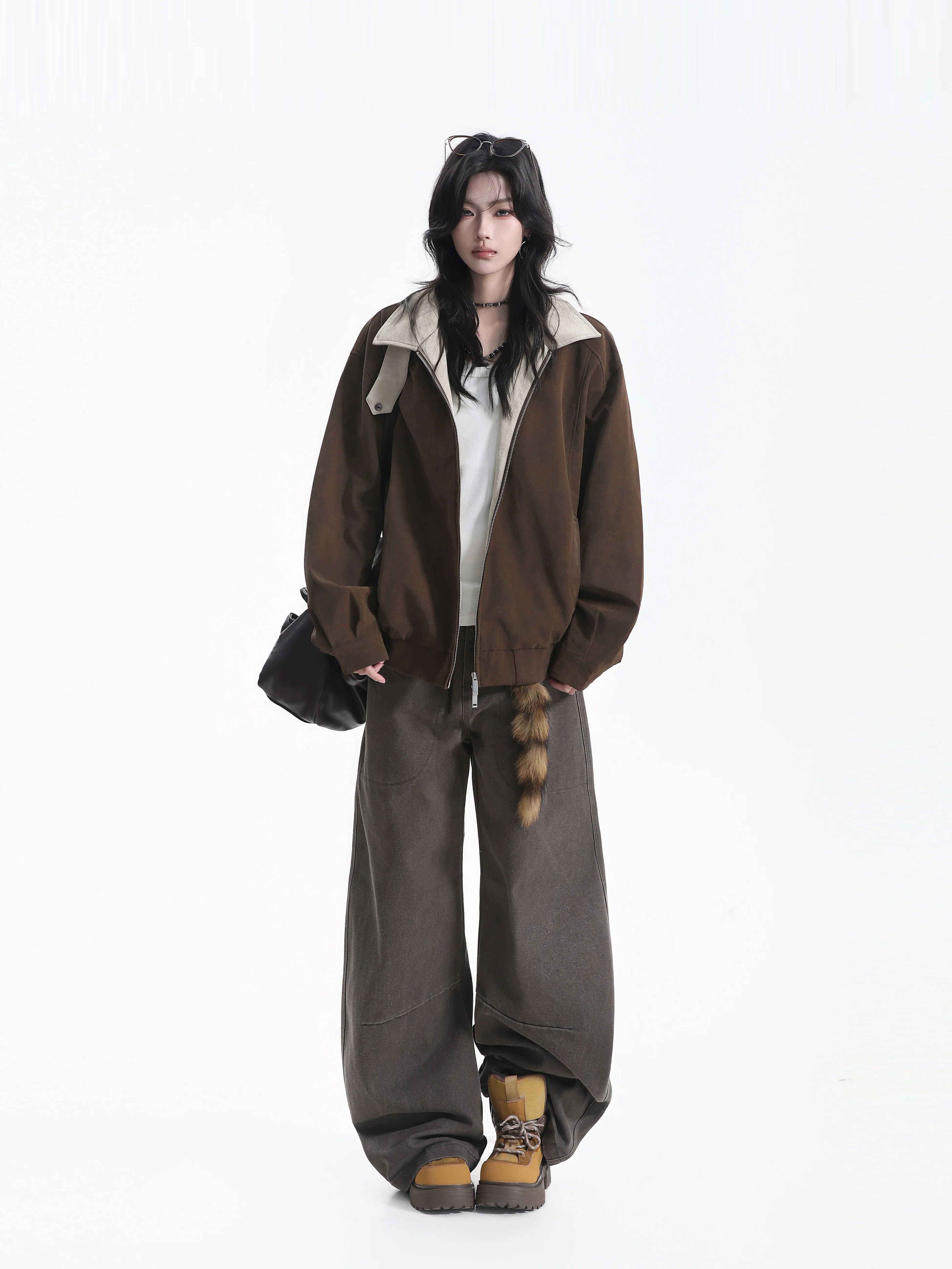 Small Ball Loose Fit Short Jacket Women's Color Block Collar Design Street Style Neutral Baseball Uniform Casual Fashion
