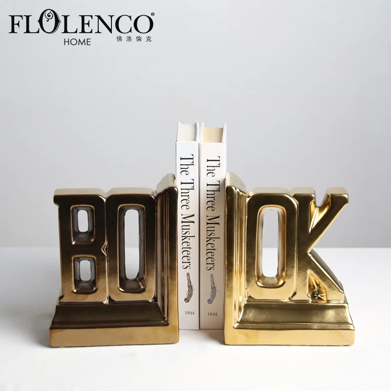 

Creative Light Luxury Simple Electroplating Gold Letter Bookend Model Room Fashion Modern Office Book By Decorative Ornaments