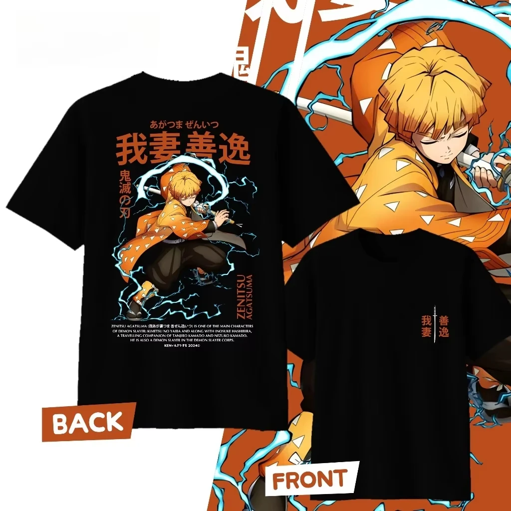 Demon Slayer Agatsuma Zenitsu Pure Cotton T-shirt for 2026 Summer KidsMen Women's Fashion Casual Cosplay Short Sleeved T-shirt