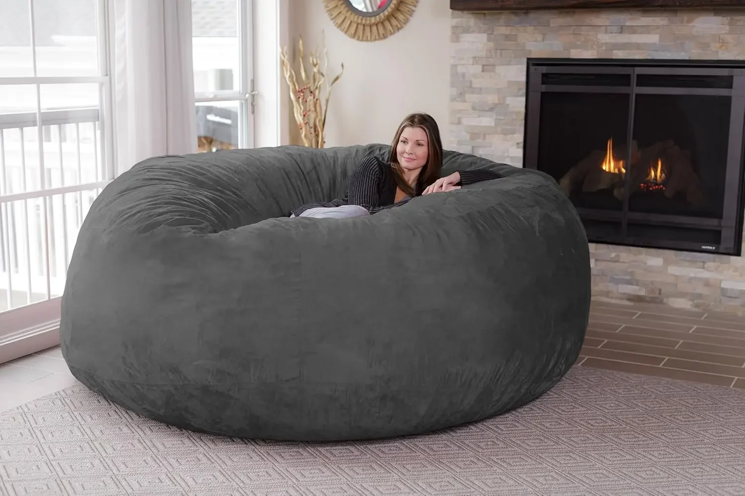 Chill Sack Bean Bag Chair: Giant 8' Memory Foam Furniture Bean Bag - Big Sofa with Soft Micro Fiber Cover - Charcoal