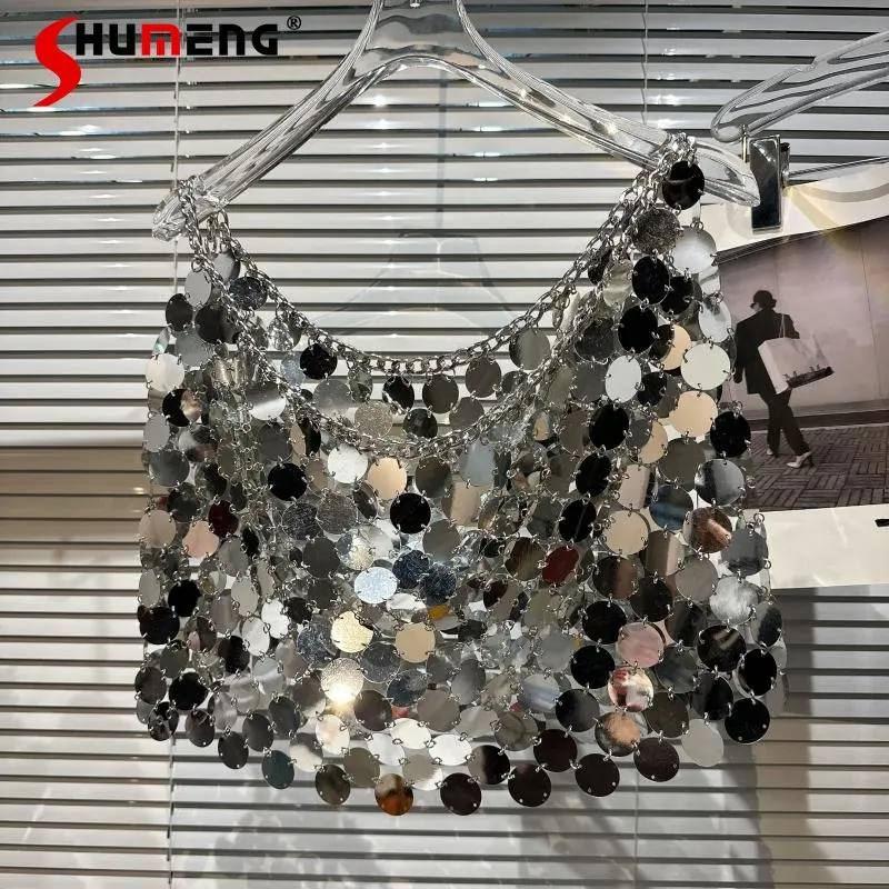 

2023 Spring Summer New European and American Large Sequined Metal Waist Nightclub Disco Waist Seal Mini Skirt for Women