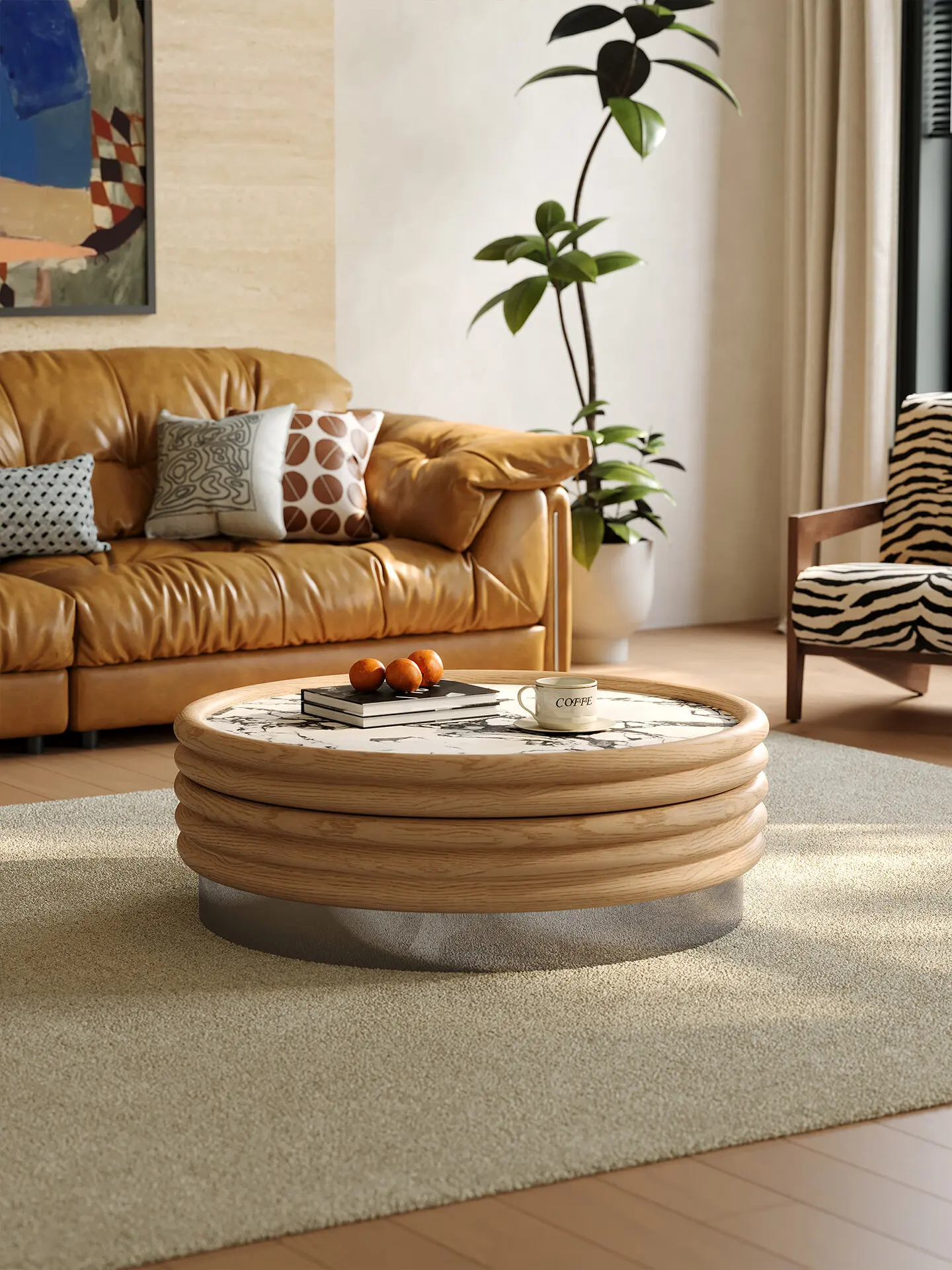 DSA solid wood coffee table living room round coffee table medium and ancient style simple and creative coffee table