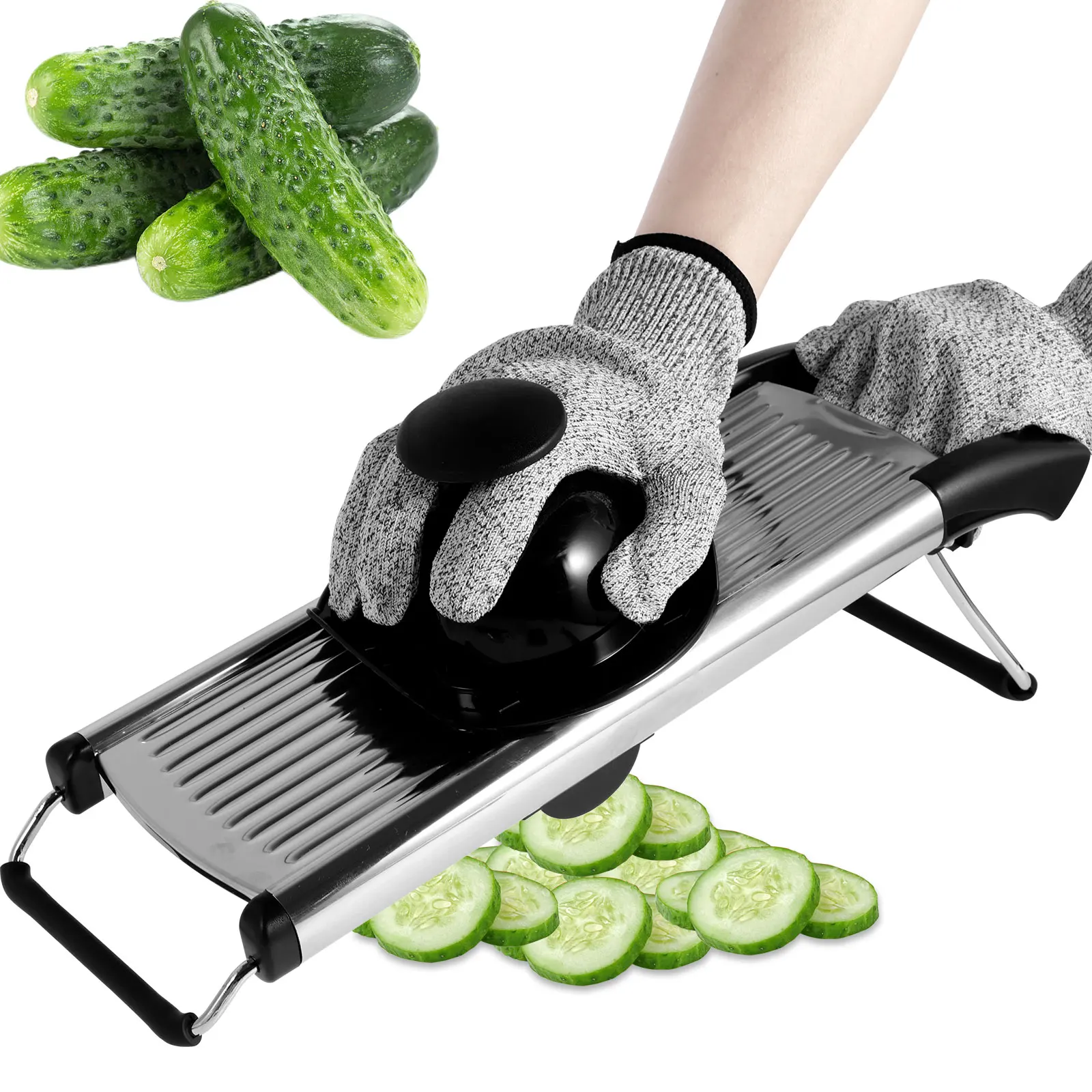 

New Food Slicer for Kitchen 5 Adjustable Stainless Steel Blades Vegetable Slicer with Cut Resistant Gloves Vegetable Chopper