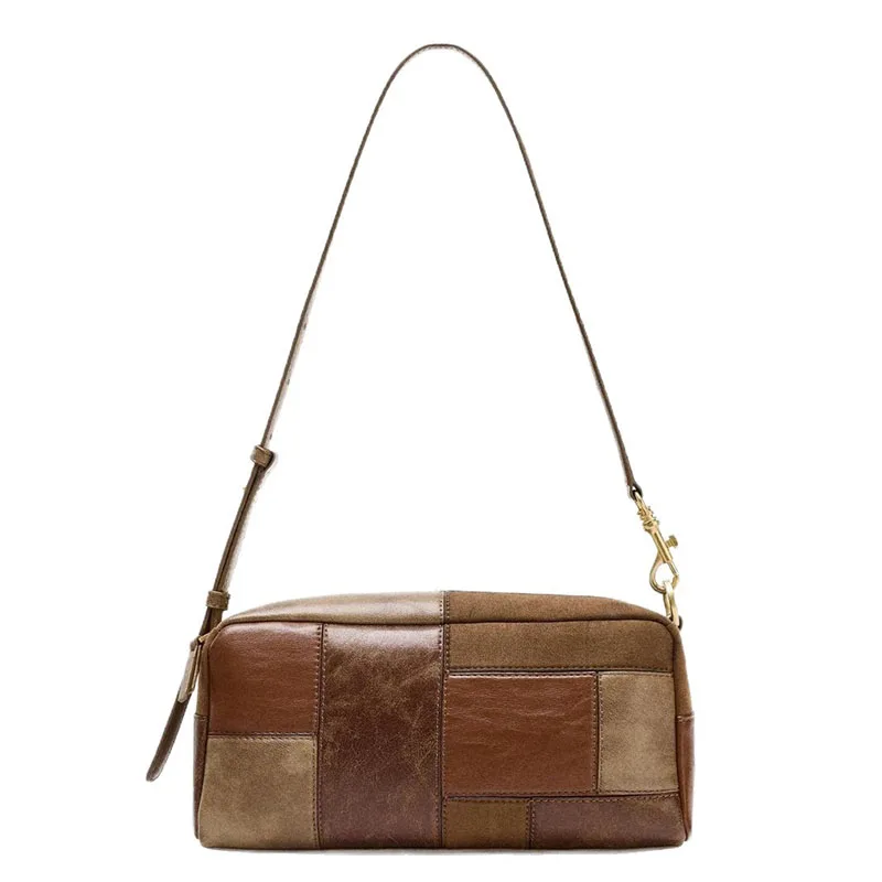 

Luxury Design Retro Splicing Bowling Briefcase Shoulder Bag Woman Bags Underarm Tote Hangbag Commute Crossbody Handbags
