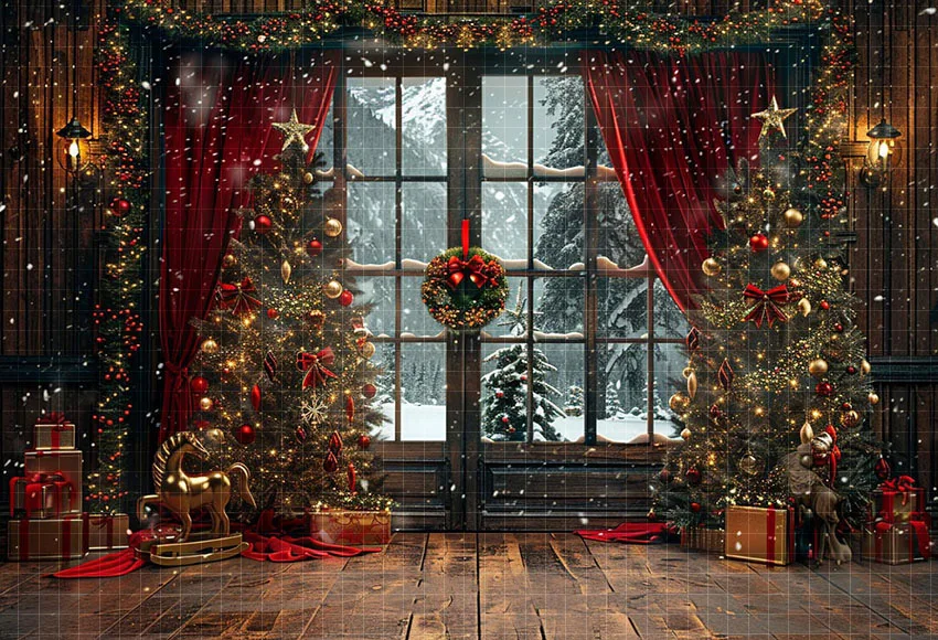 Mehofond Photography Background Winter Christmas Window Gifts Xmas Tree Kids Family Holiday Portrait Decor Backdrop Photo Studio