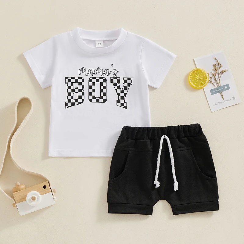 

Toddler Boys Summer Outfits Letter Print Short Sleeve T-Shirts Tops and Elastic Waist Shorts 2Pcs Clothes Set