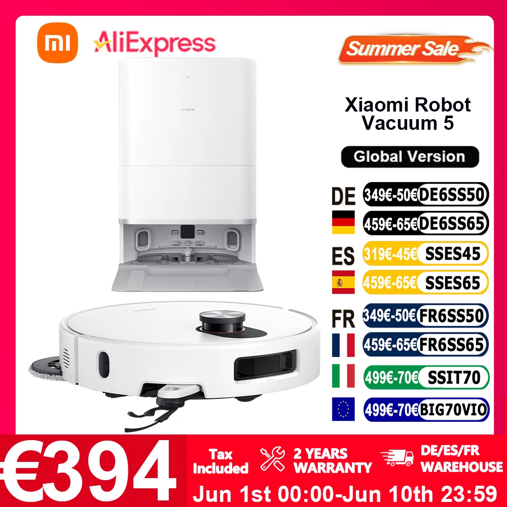 2025 plus récent Xiaomi Robot aspirateur 5 version mondiale 20000Pa aspirateur vadrouille extensible et brosse latérale autonettoyant contrôle vocal intelligent contrôle par application (mise à niveau