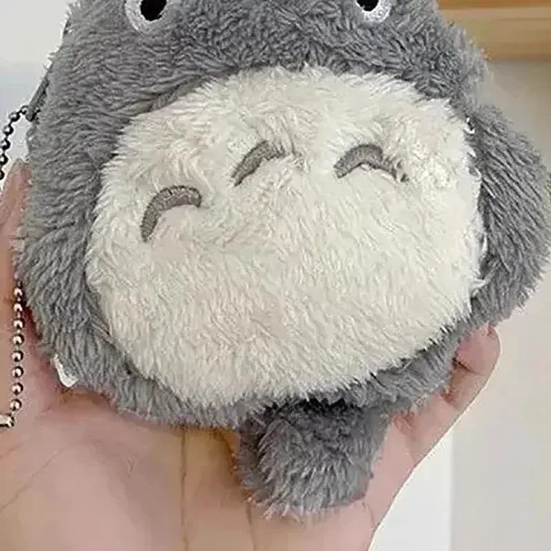 Cute Totoro Coin Purse Key Chain Soft Plush Zipper Small Wallet for Teens Girls Women Kawaii Data Cables ears Bag Key Pouch view 4
