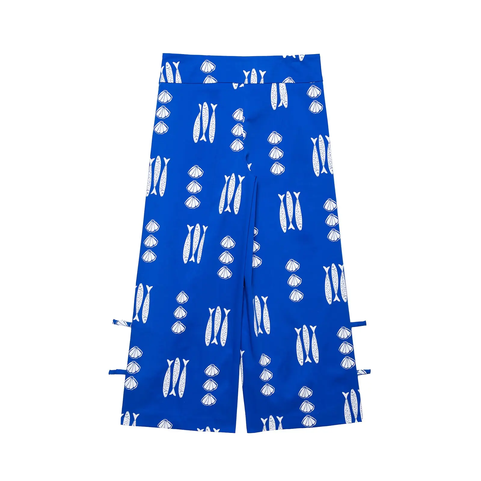 KONDALA Schickes Lässiges Bedrucktes Fisch-Motiv 2026 Damen-Anzug mit Knöpfen, Sexy Schmal Geschnittene Weste + Weite Hose mit Schleife und Reißverschluss, Böhmisches Damen-Set – Detail 16