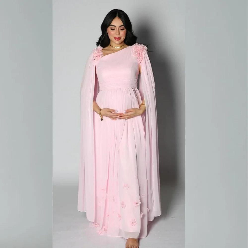 Customized Sexy Casual Chiffon Flower Beading Draped Party A-line V-neck Bespoke Occasion Gown Long Dresses