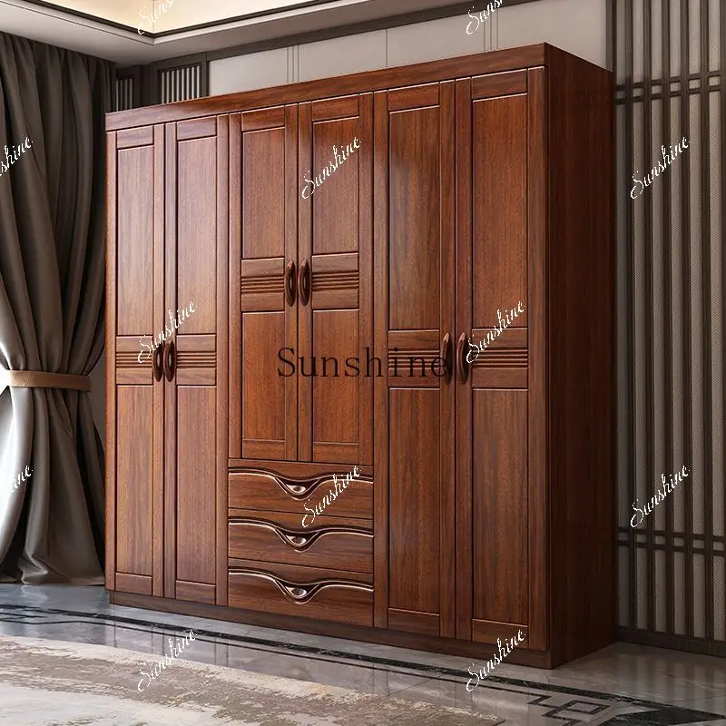 

Walnut Chinese Wardrobe Home Bedroom Top Cabinet Side Cabinet Combination with Drawer FT