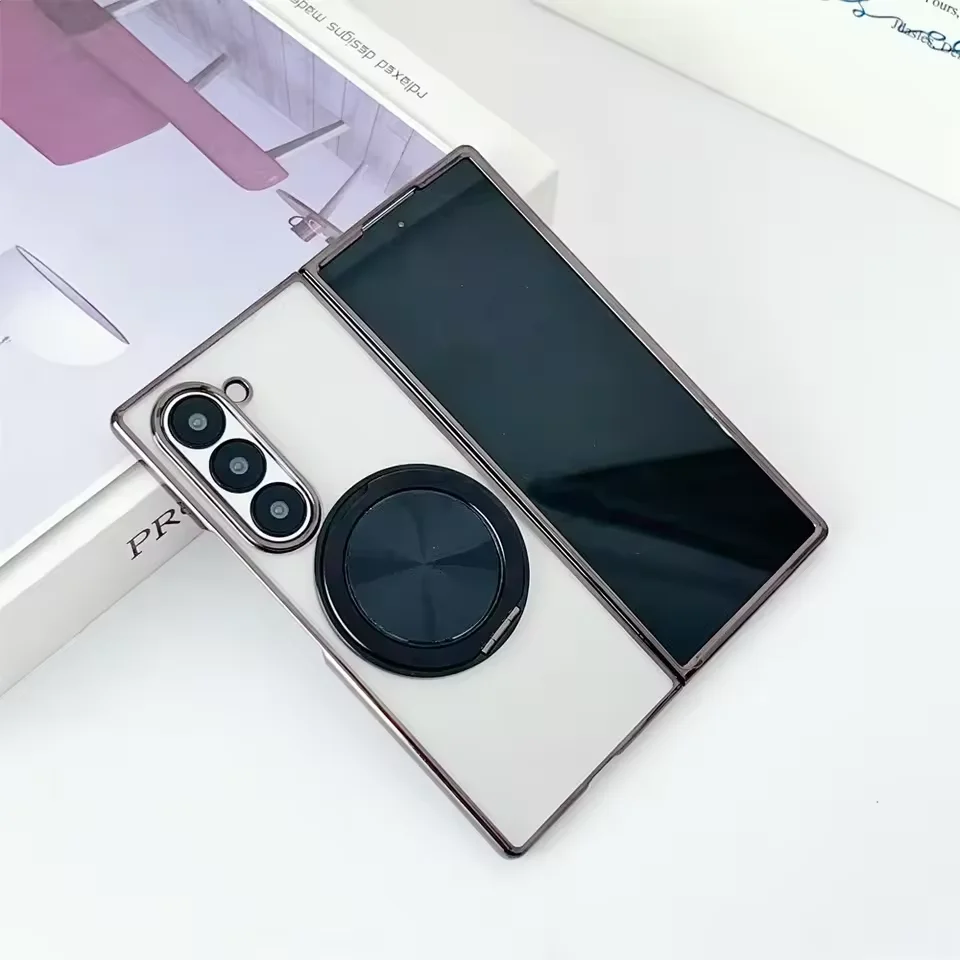 

High Quality Shockproof Wireless Charging Case for Samsung Galaxy Z Fold 3 5 4 6 7 with Magnetic Ring Kickstand Plating Cover