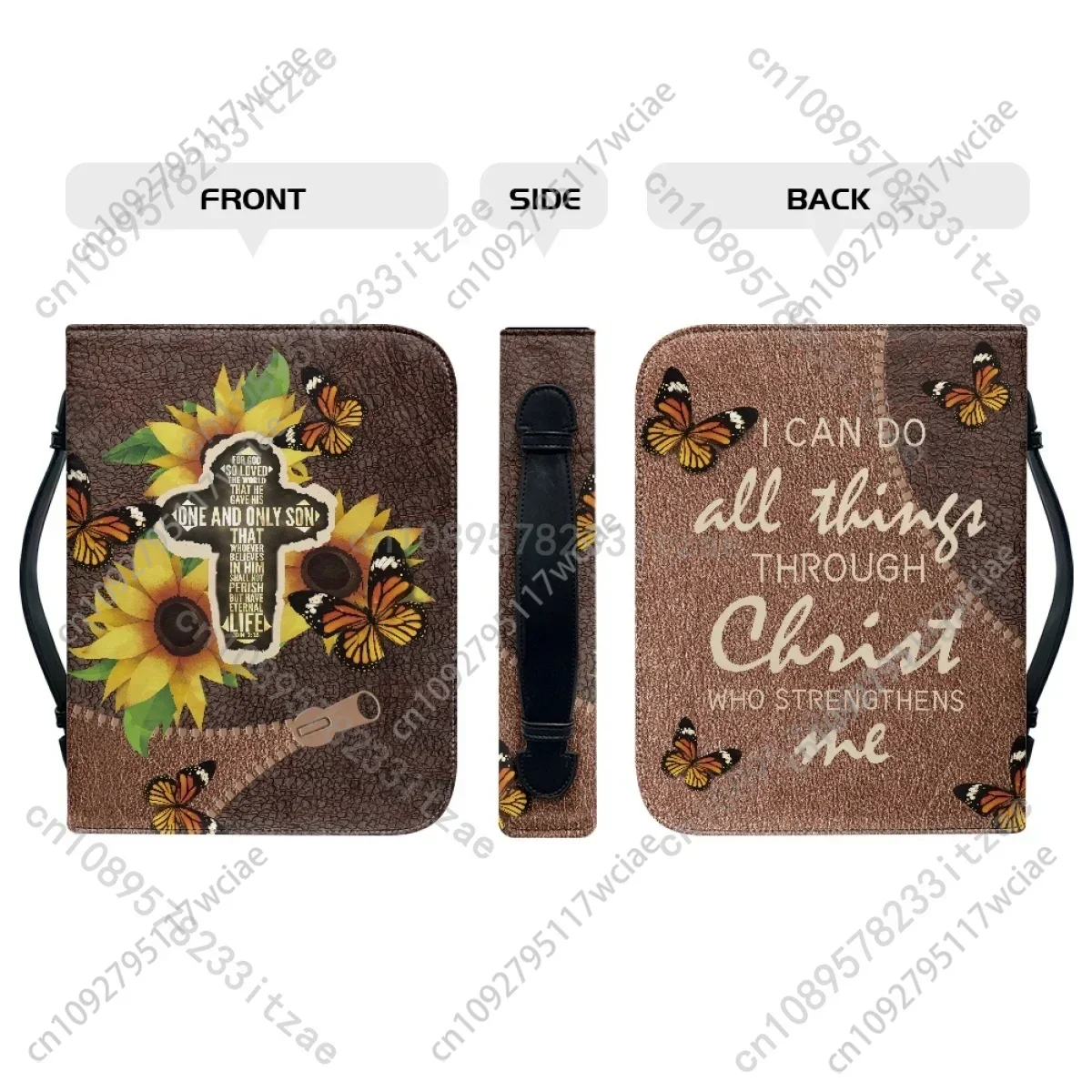 الكتاب المقدس Vrese الصليب طباعة الكتاب المقدس غطاء القضية للنساء بو الجلود مقبض حقيبة يد عباد الشمس سستة تصميم السيدات حقائب مسيحية الهدايا #5