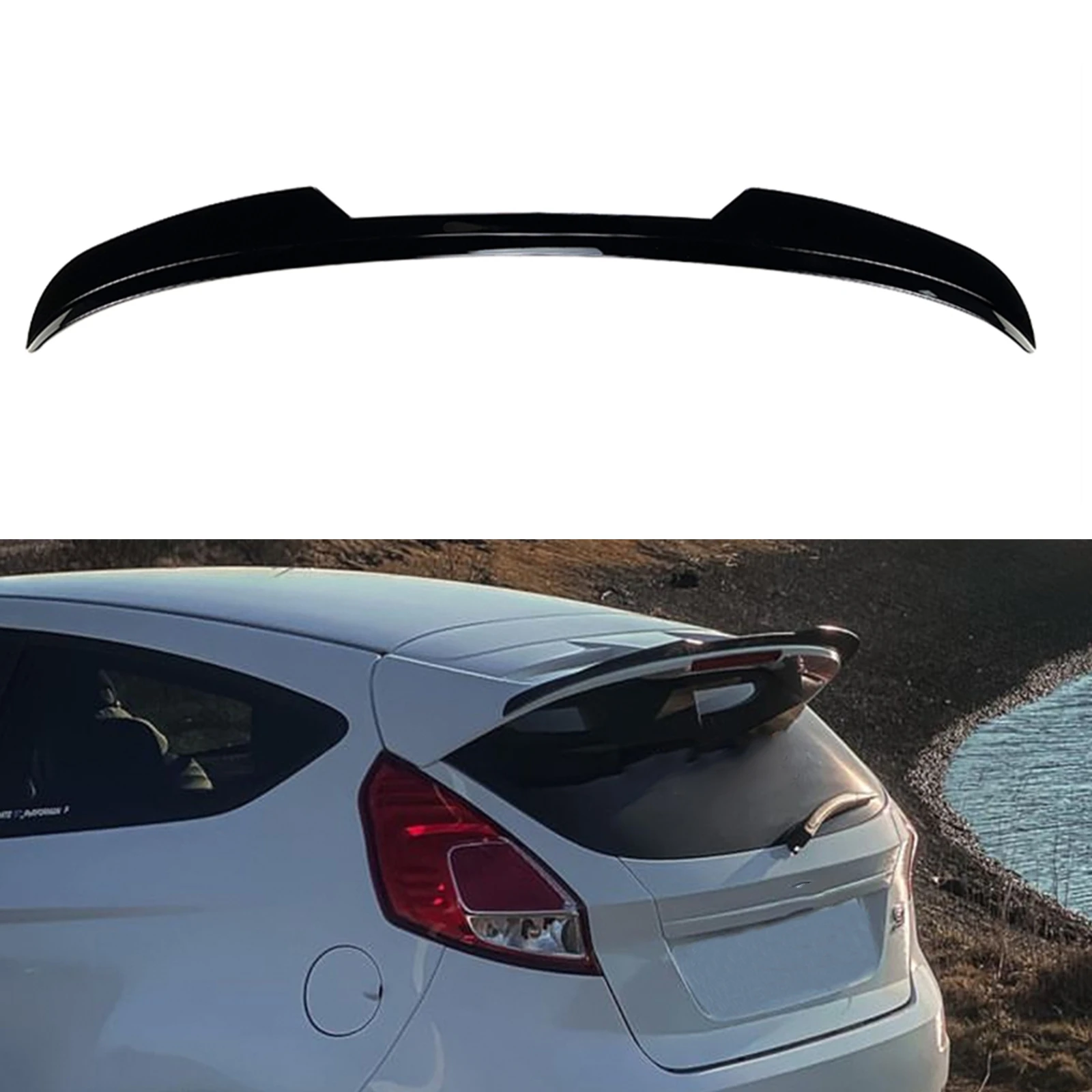 Rear Roof Spoiler Wing For Ford Fiesta ST-Line MK6 MK6.5 2008-2017 Gloss Black/Carbon Fiber Look Window Upper Trunk Splitter Lip