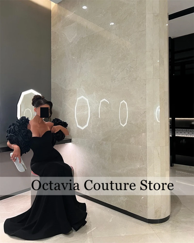 Vestido de noche negro con mangas con volantes, vestido de fiesta de cumpleaños, sirena de Arabia Saudita de Dubái, vestidos para ocasiones especiales personalizados