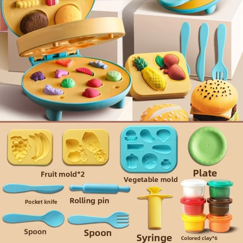 Zestaw zabawek z kolorowej plasteliny dla dzieci - maszyna do hamburgerów, maszyna do makaronu i foremki do plasteliny, idealny do kreatywnego rękodzieła