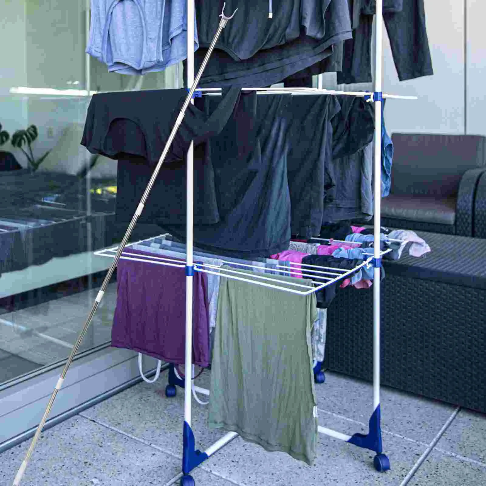 Heavy Duty Clothes Rackss Telescoping Reach Stick Clothes Poles Rail Drying Adjustable Clothesline Rod Stainless Steel